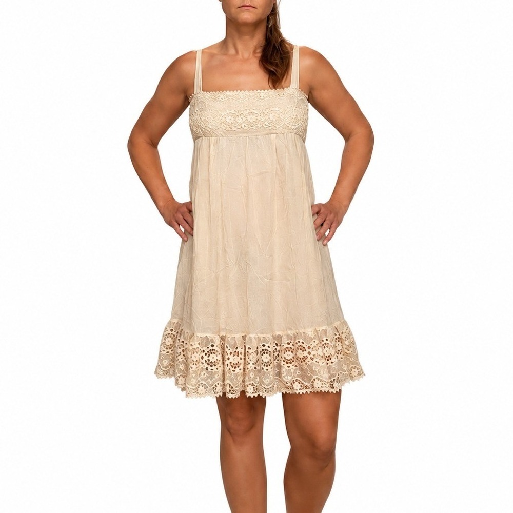 RED Valentino Pergamenta Beige Lace Crochet Mini Dress Size 42/4 Silk and Cotton